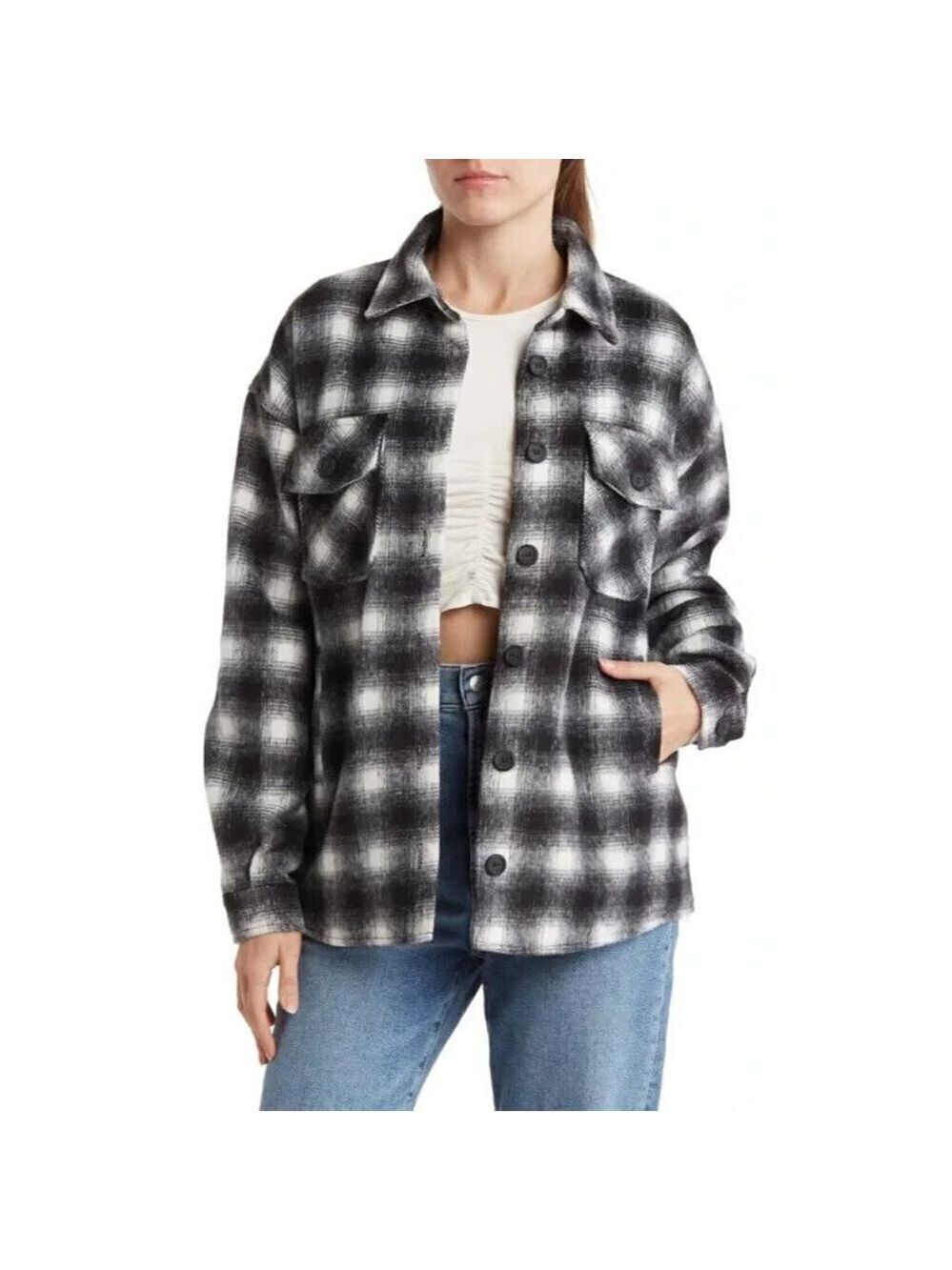 THREAD & Supply BNWOT women black white plaid shirt jacket sz Small button up